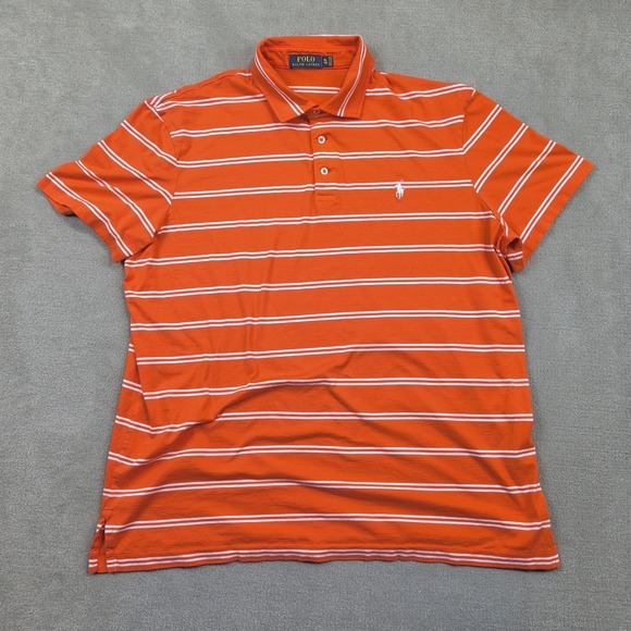 Polo Ralph Lauren Polo Shirt Mens XL Orange White Striped Pima Pony Logo Preppy — photo 2